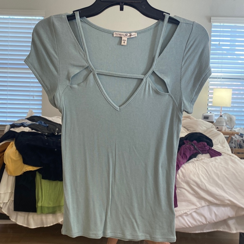 Light blue Express One Eleven tee with cutouts